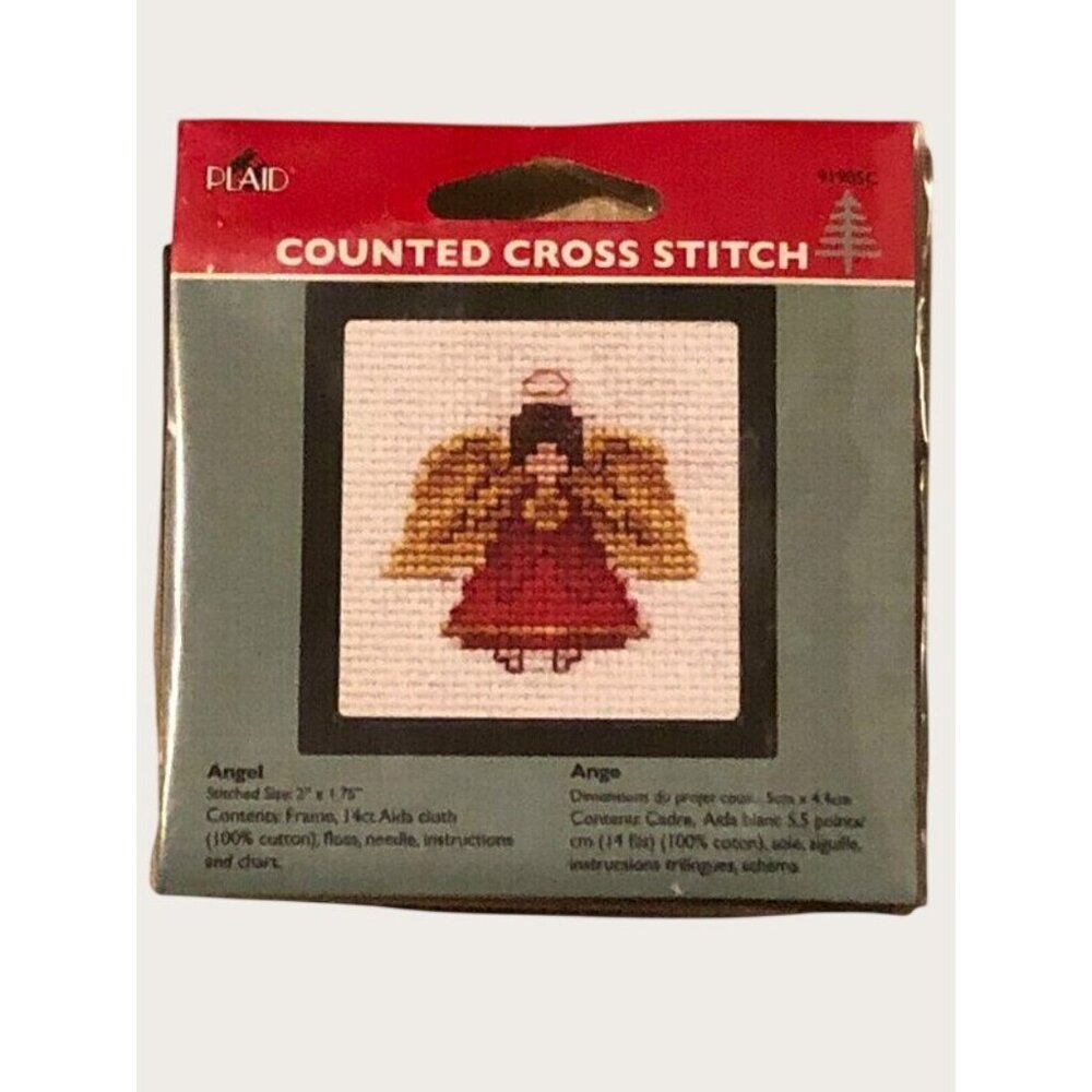 New Plaid Angel Counted Cross Stitch Kit New Includes Frame Christmas Holiday